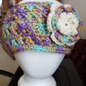 New WOT Headband, hand crocheted, flower detail, floral